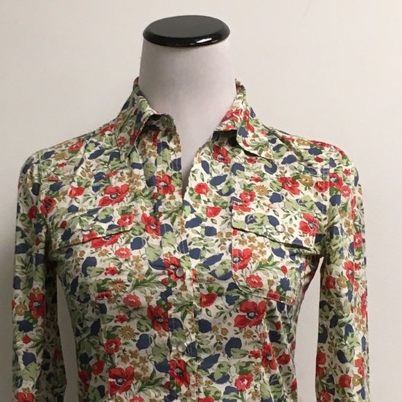 Theory floral print long sleeve cotton shirt midi dress 0 made in USA - Picture 4 of 11